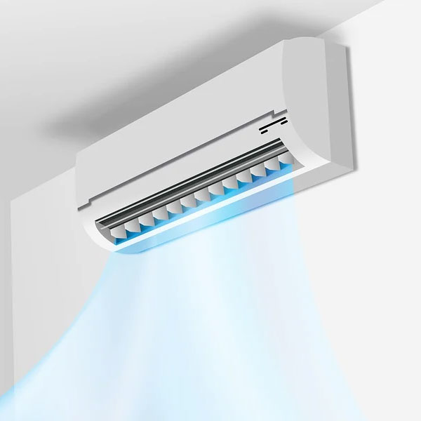 Climatisation murale en fonctionnement — diffusion d'air frais